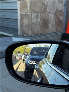 Line-up of vehicles going to the USA at the Sweetgrass border.